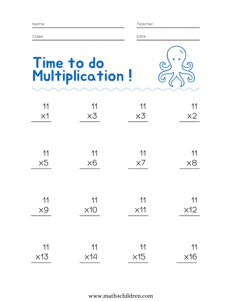11 times table up to 100